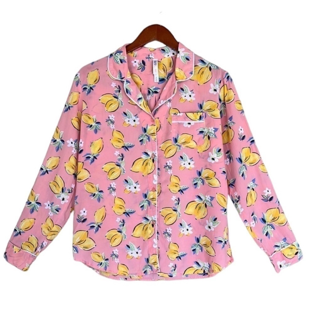 Pink Lemon Print Button-Up Shirt and shorts Set